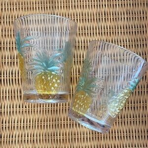 Pineapple Design Glass Tumblers - Yellow and Green